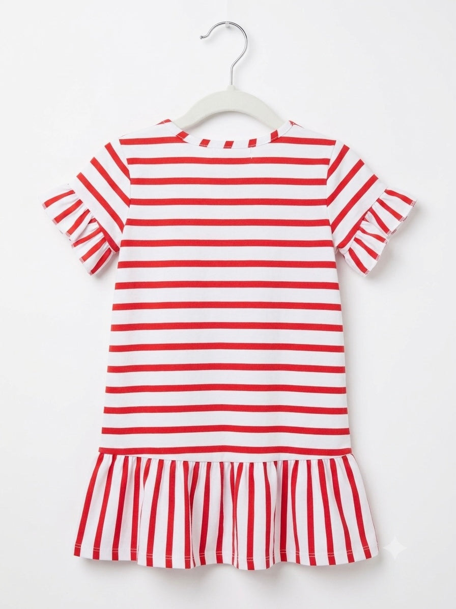 Bella the Dachshund Striped Ruffle Dress for Kids