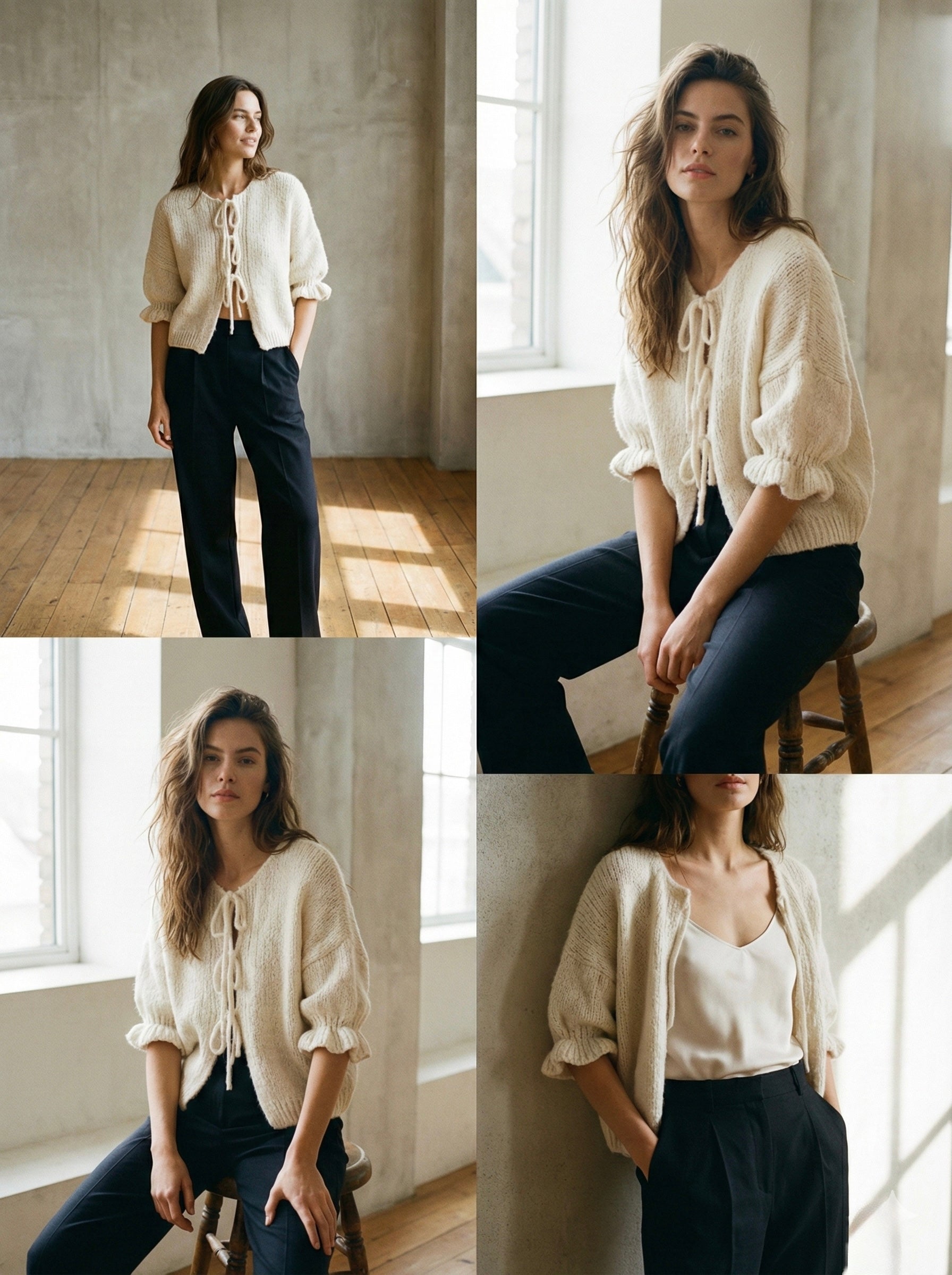 The Coquette Tie-Front Cardigan- Cream