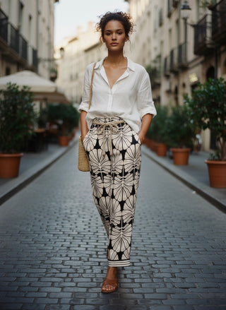 The Riviera Palm Wide-Leg Pant- Black