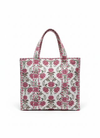 Pink Peony Quilted Tote with Zipper