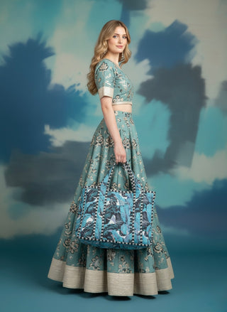 Blue Lotus Tote with Zipper