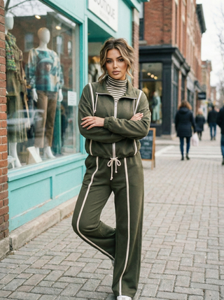 The Milano Contrast-Stripe Lounge Set- Sage Green