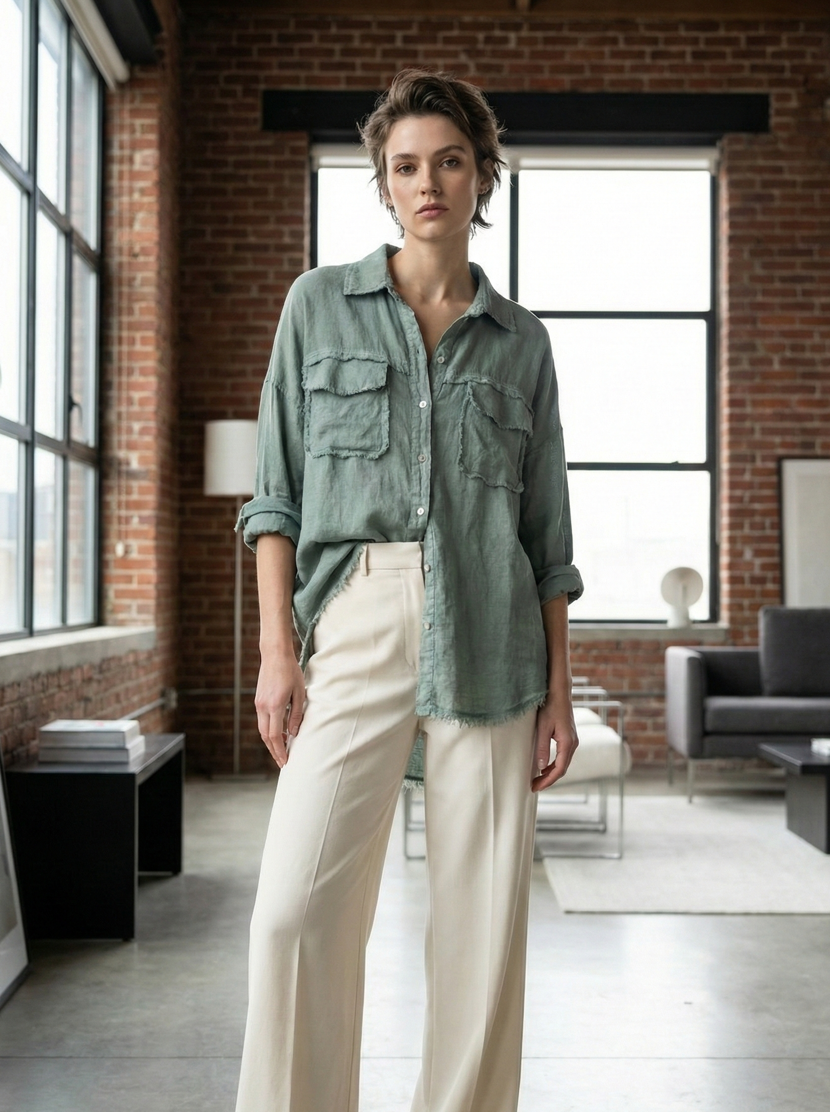 The Sage Fray Linen Shirt