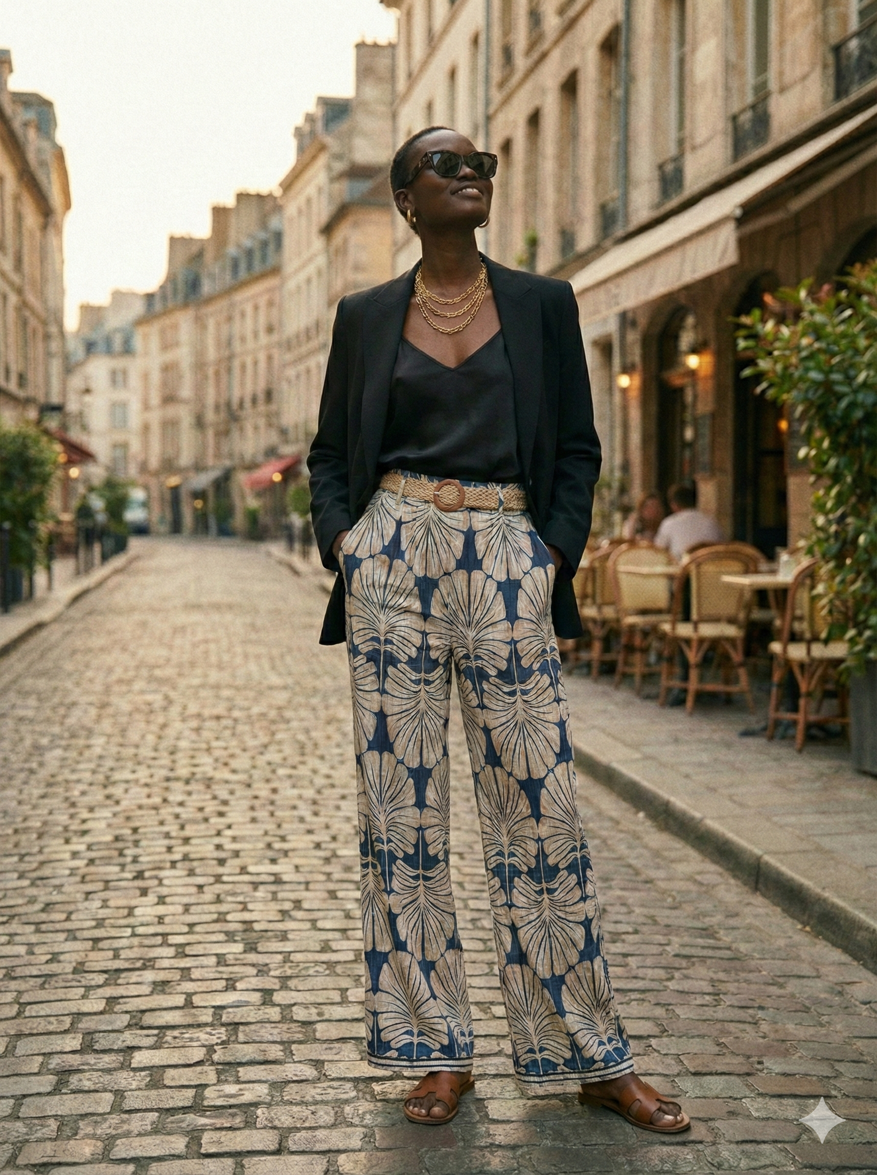 The Riviera Palm Wide-Leg Pant- Navy