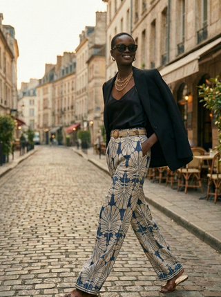 The Riviera Palm Wide-Leg Pant- Navy