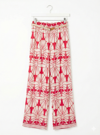 The Riviera Palm Wide-Leg Pant- Red