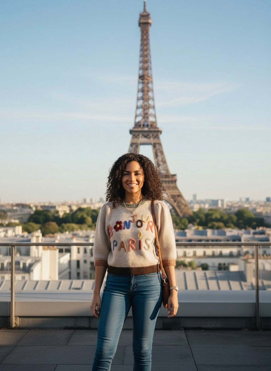 The Bonjour Paris Sweater- Beige
