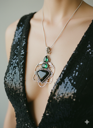 Emerald & Onyx Empress Sterling Silver Pendant