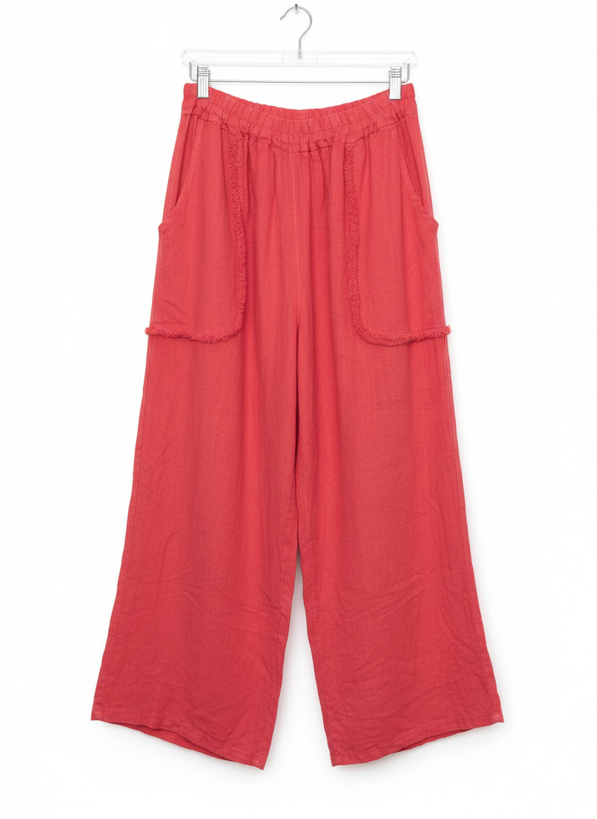 The Capri Sunset Wide-Leg Linen Pant- Blood Red