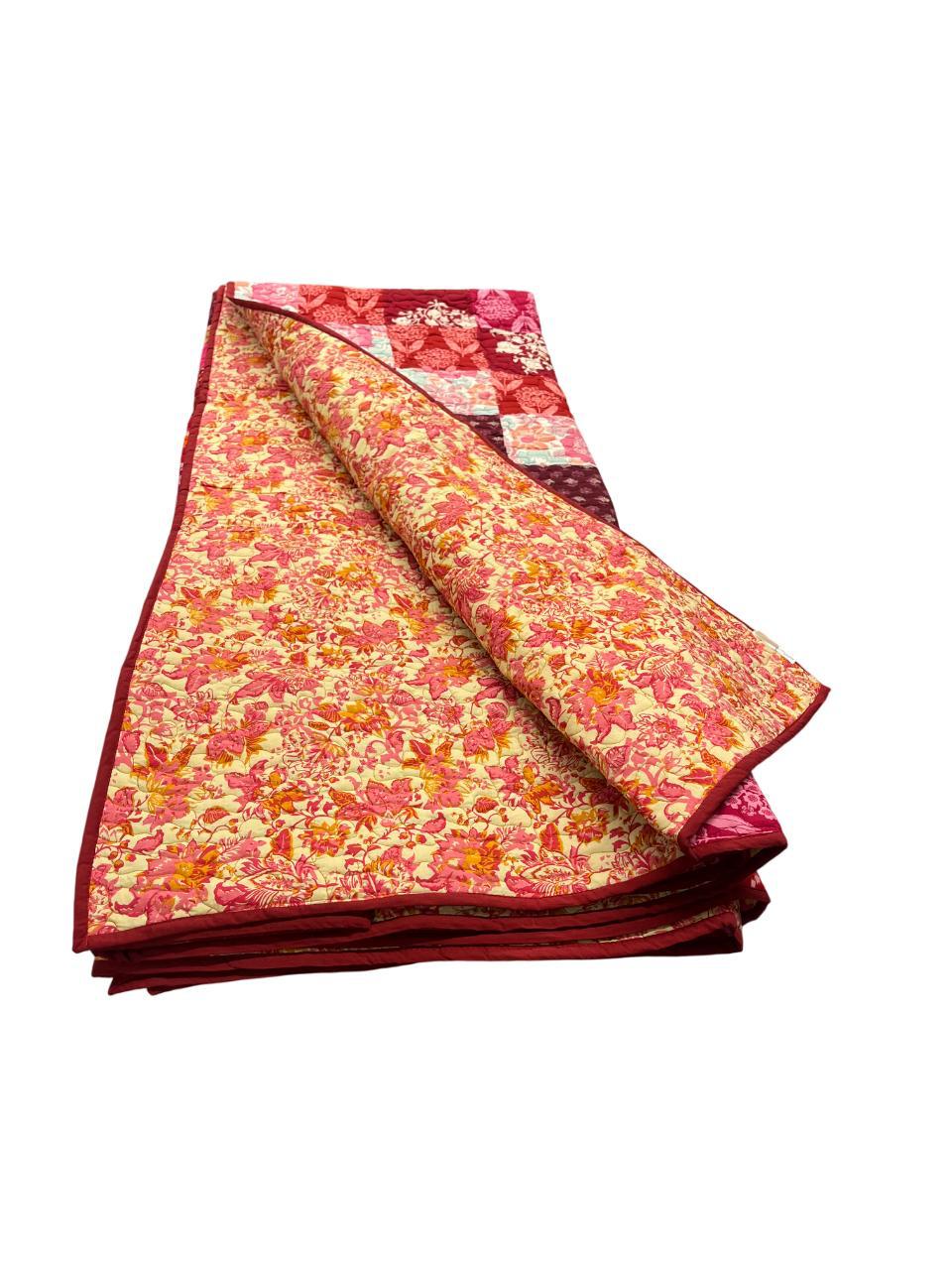 Floral & Patchwork King-Size Reversible Cotton Quilt
