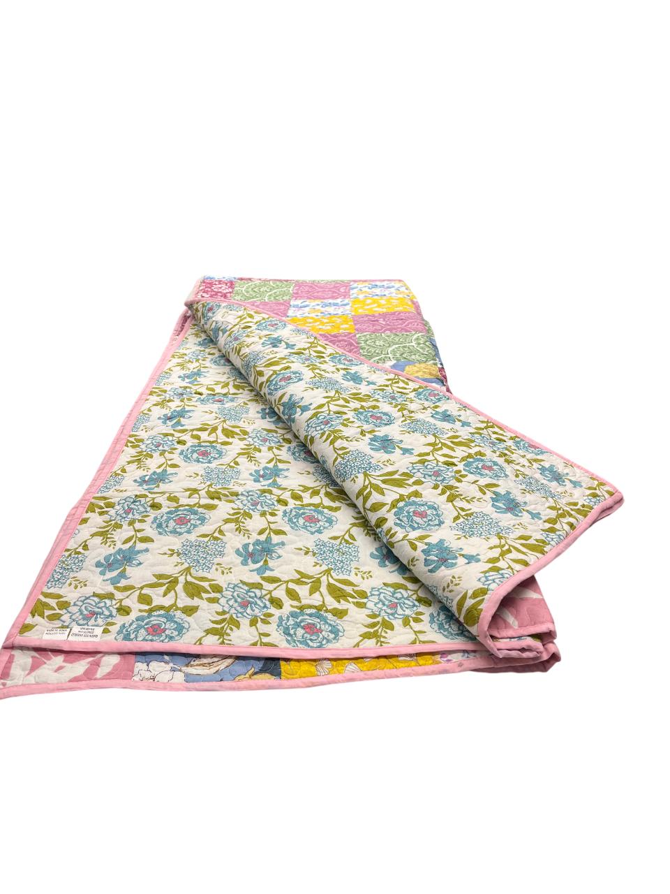 Two-Sided Queen Cotton Floral Reversible Quilt