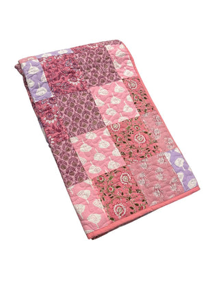 Charming Floral & Geometric Cotton Reversible Twin Quilt.