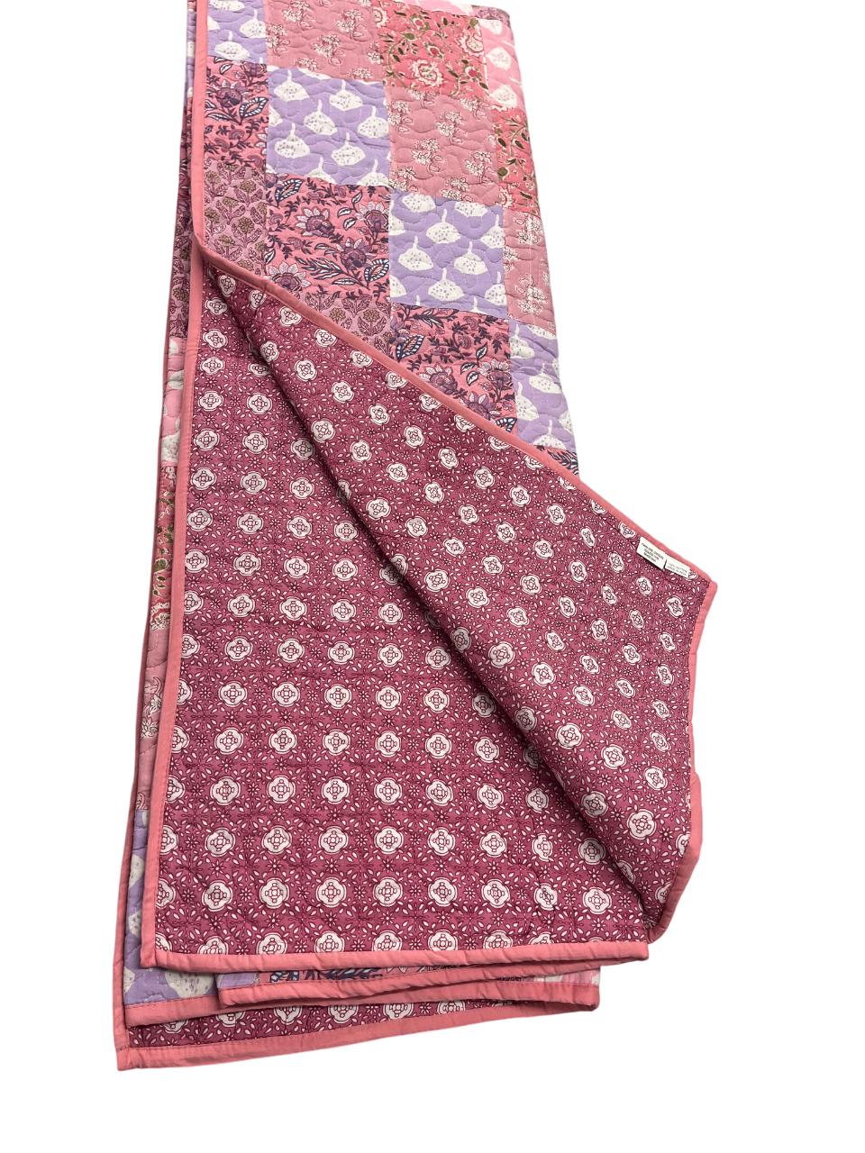 Charming Floral & Geometric Cotton Reversible Twin Quilt.