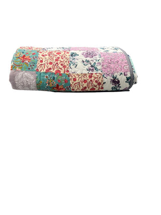 Reversible floral patchwork queen-size cotton quilt.