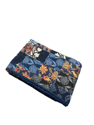 Deep Blue Delight: Handcrafted Reversible Cotton Quilt – Twin Size