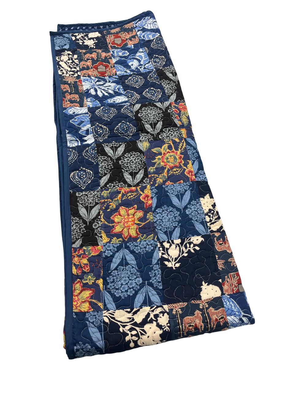 Deep Blue Delight: Handcrafted Reversible Cotton Quilt – Twin Size