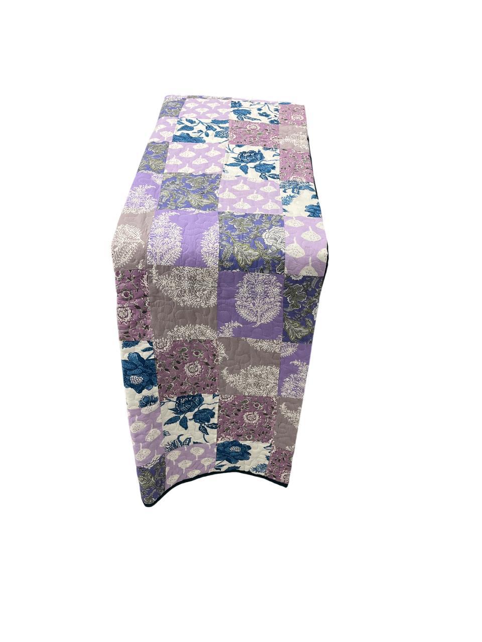 Aqua & Lavender Harmony: Reversible Twin Cotton Quilt with Floral Elegance