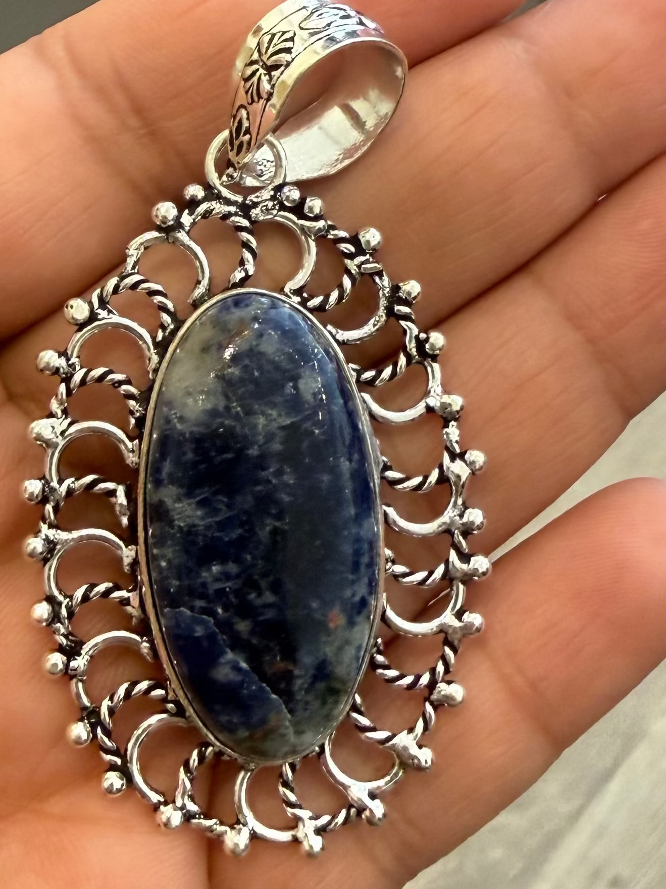 Midnight Galaxy Oval Sterling Silver Pendant- Blue