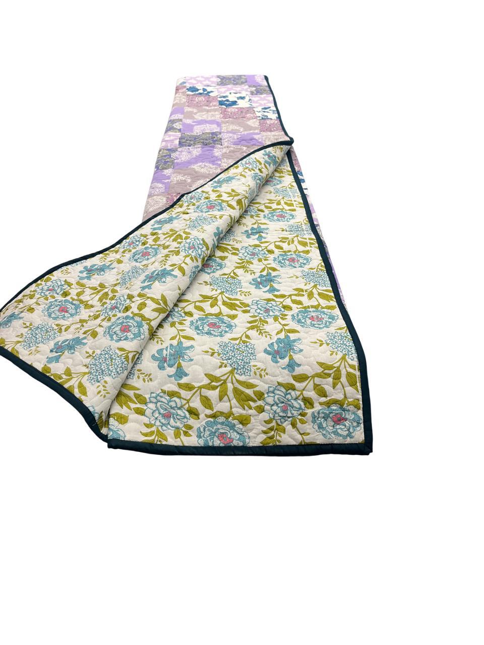 Aqua & Lavender Harmony: Reversible Twin Cotton Quilt with Floral Elegance