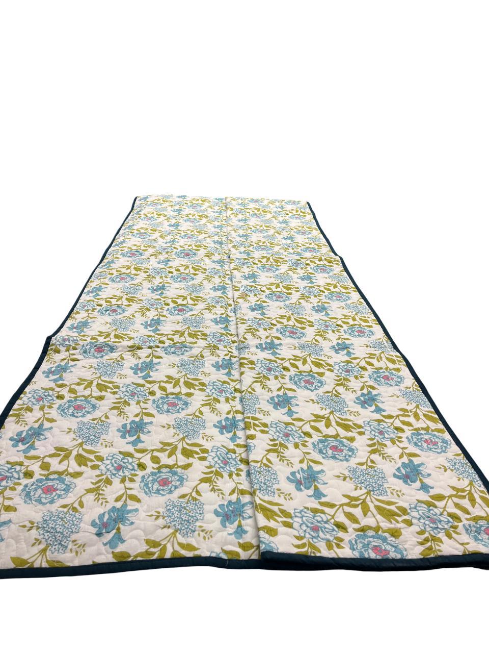 Aqua & Lavender Harmony: Reversible Twin Cotton Quilt with Floral Elegance