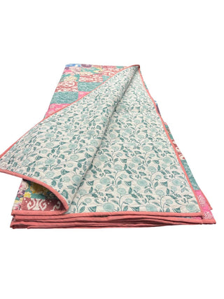 Blush & Bloom: Reversible Queen Cotton Quilt with Pink Accents and Floral Grace