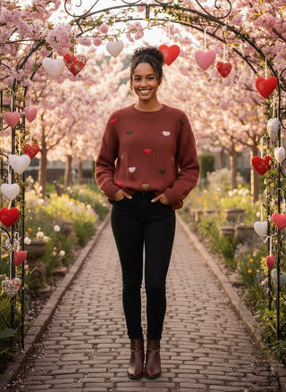 Happy Hearts Sweater- Burgundy