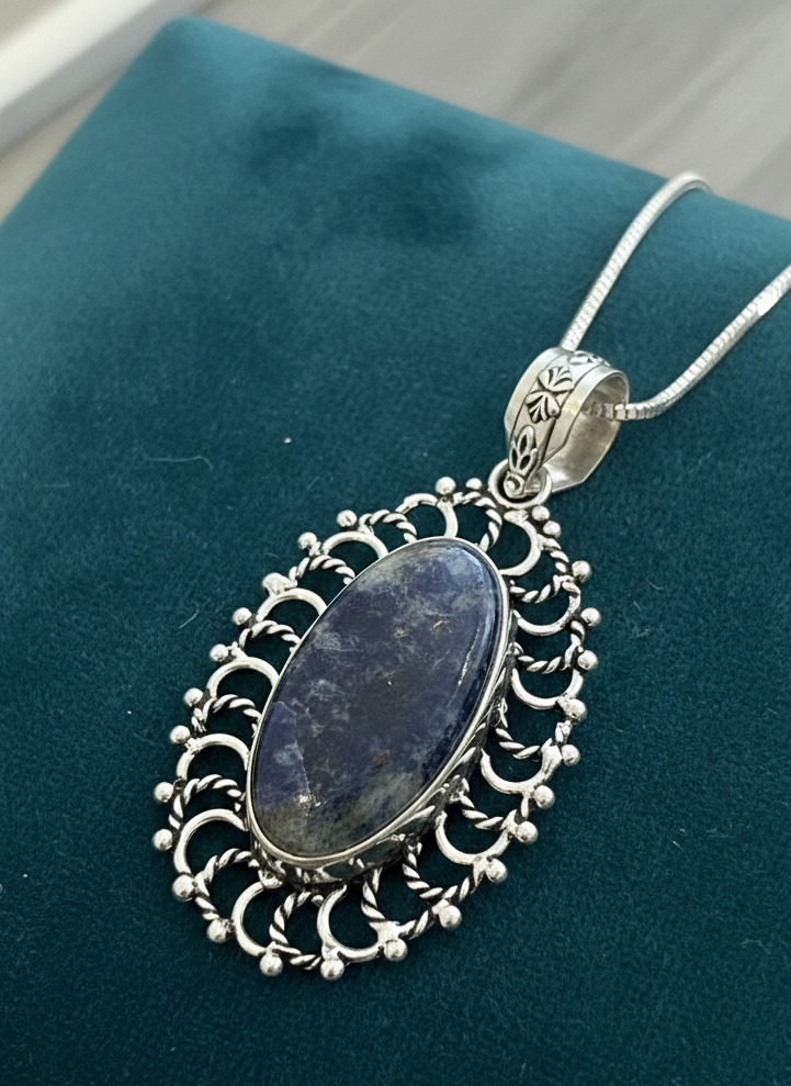 Midnight Galaxy Oval Sterling Silver Pendant- Blue