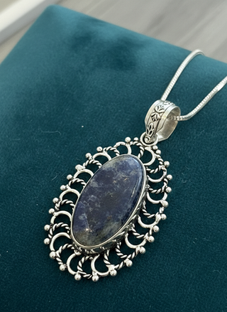 Midnight Galaxy Oval Sterling Silver Pendant- Blue