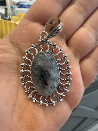 Midnight Galaxy Oval Sterling Silver Pendant- Grey