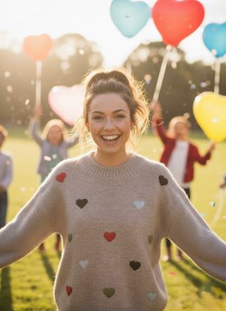 Happy Hearts Sweater- Grey