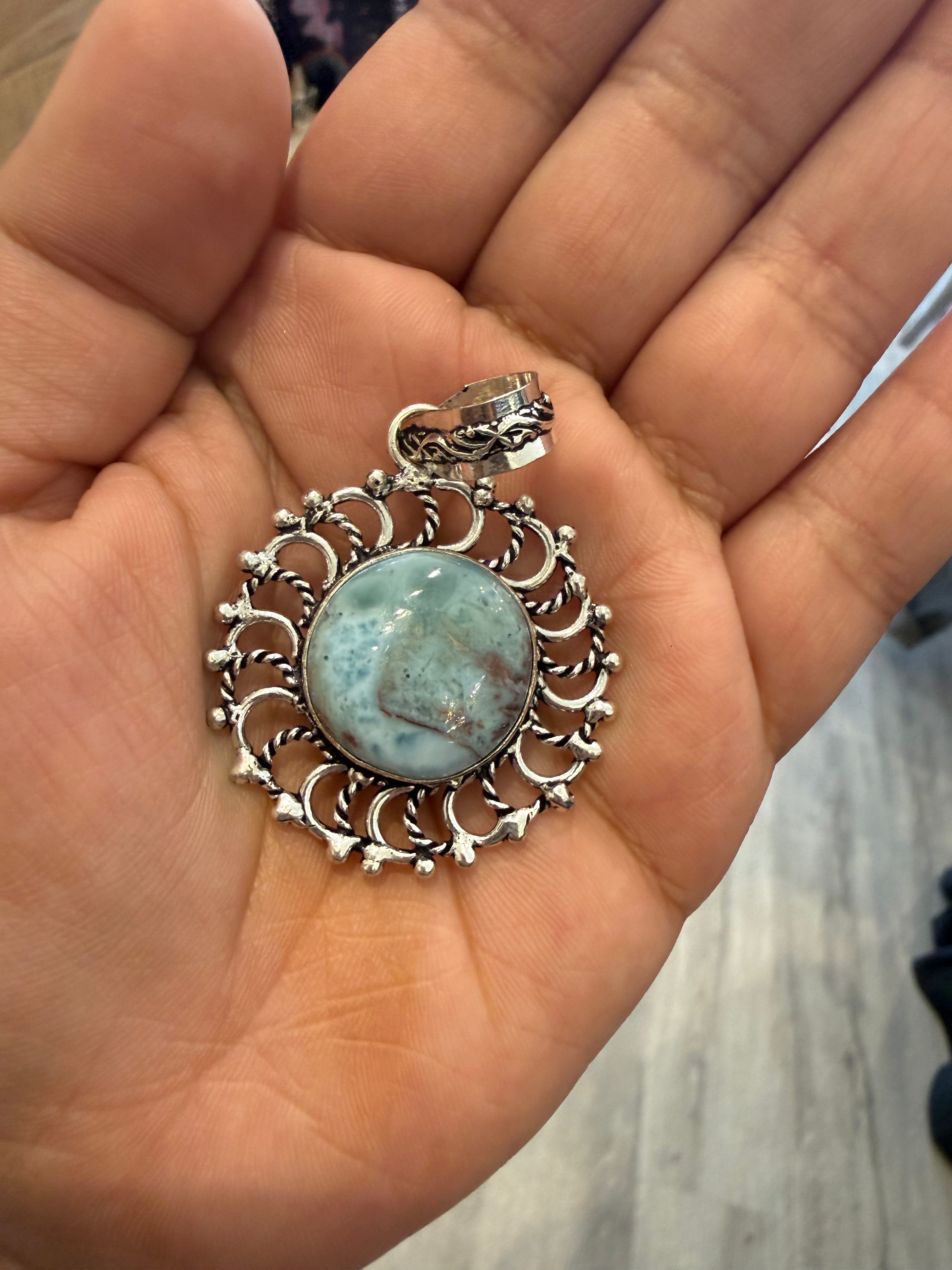 The Celestial Larimar Scallop Sterling Silver Pendant