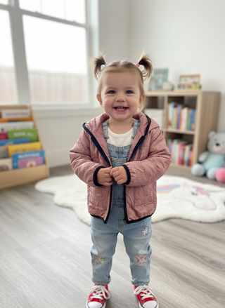 Heart-Quilted Hooded Jacket- Dusty Rose