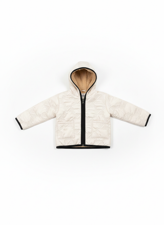 Heart-Quilted Hooded Jacket- Cream