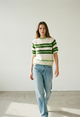 The Sunday Stroll Striped Knit Sweater- Green