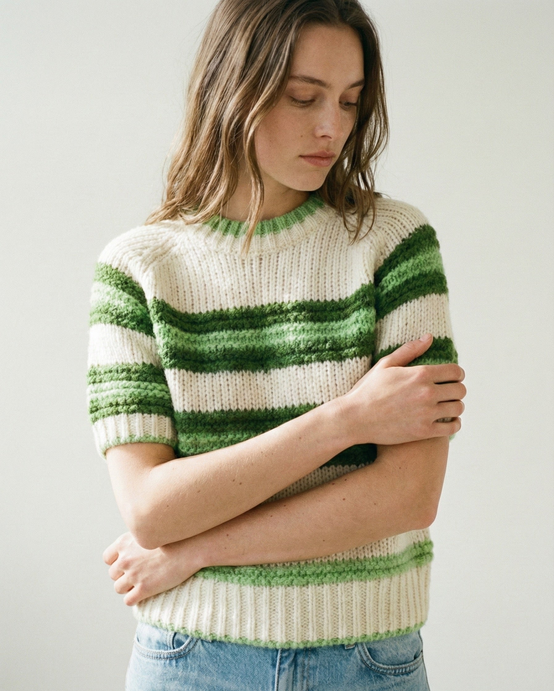 The Sunday Stroll Striped Knit Sweater- Green