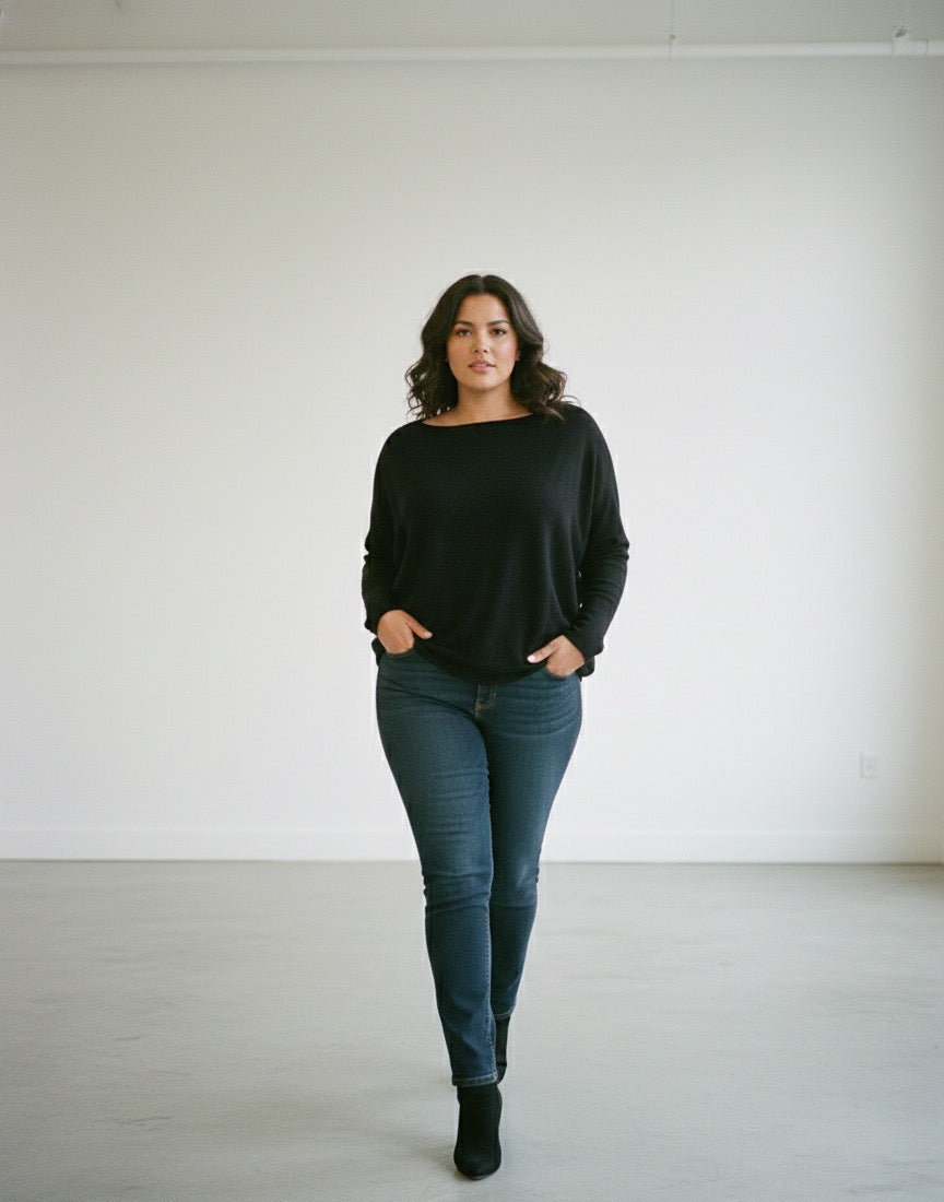 The Essential  Italian Batwing Sweater- Black