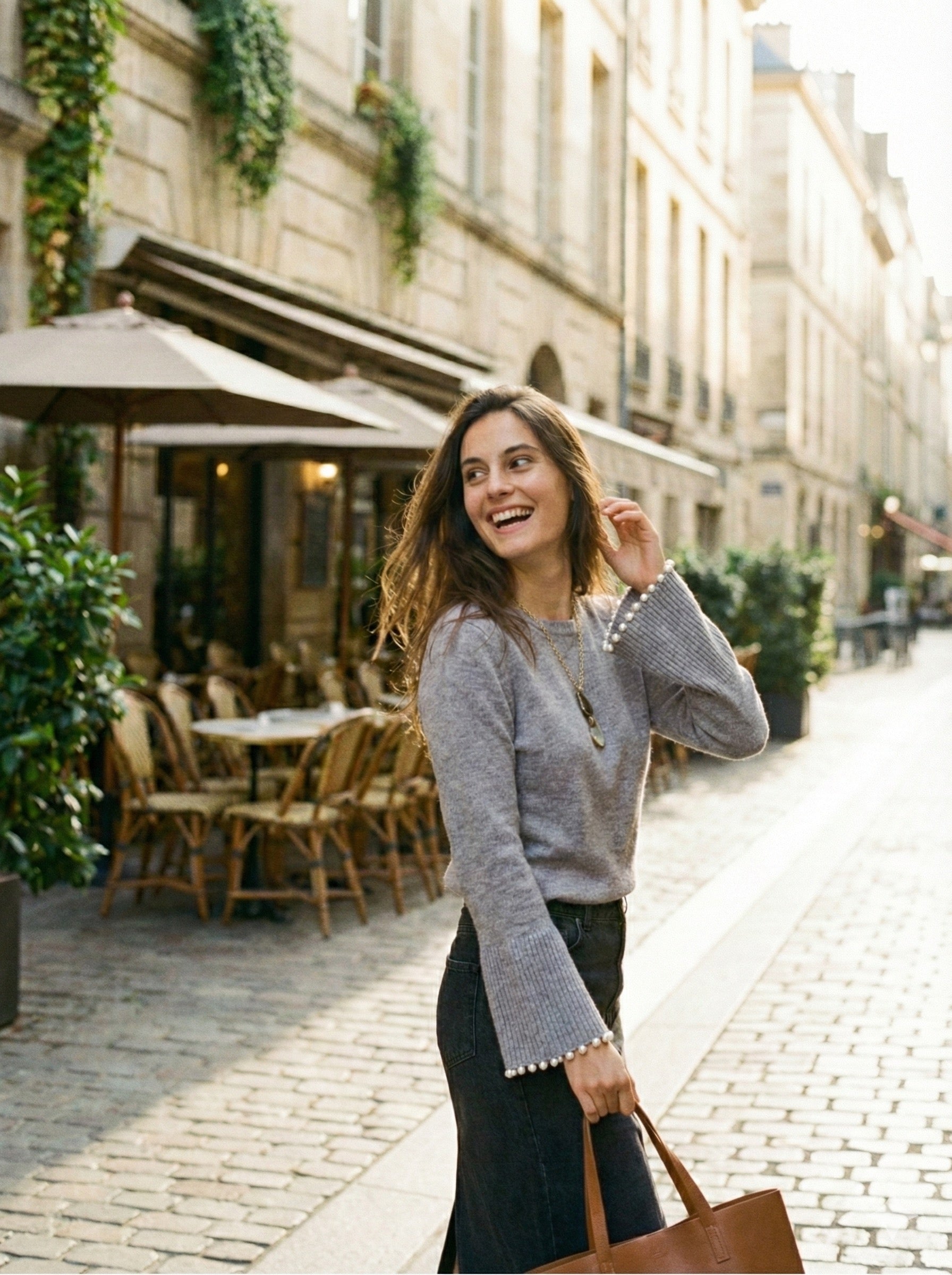 The Pearl Elegance Bell Sleeve Knit Sweater