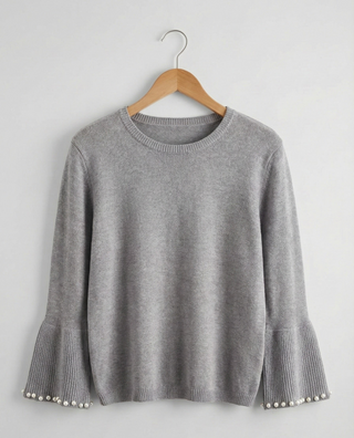 The Pearl Elegance Bell Sleeve Knit Sweater