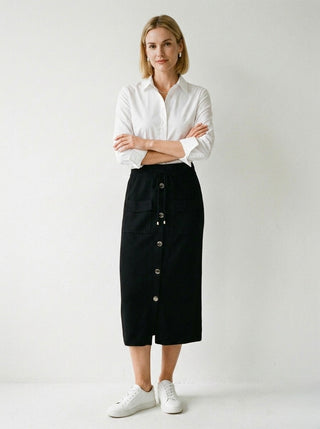 The Autumn Knit Midi Skirt- Black