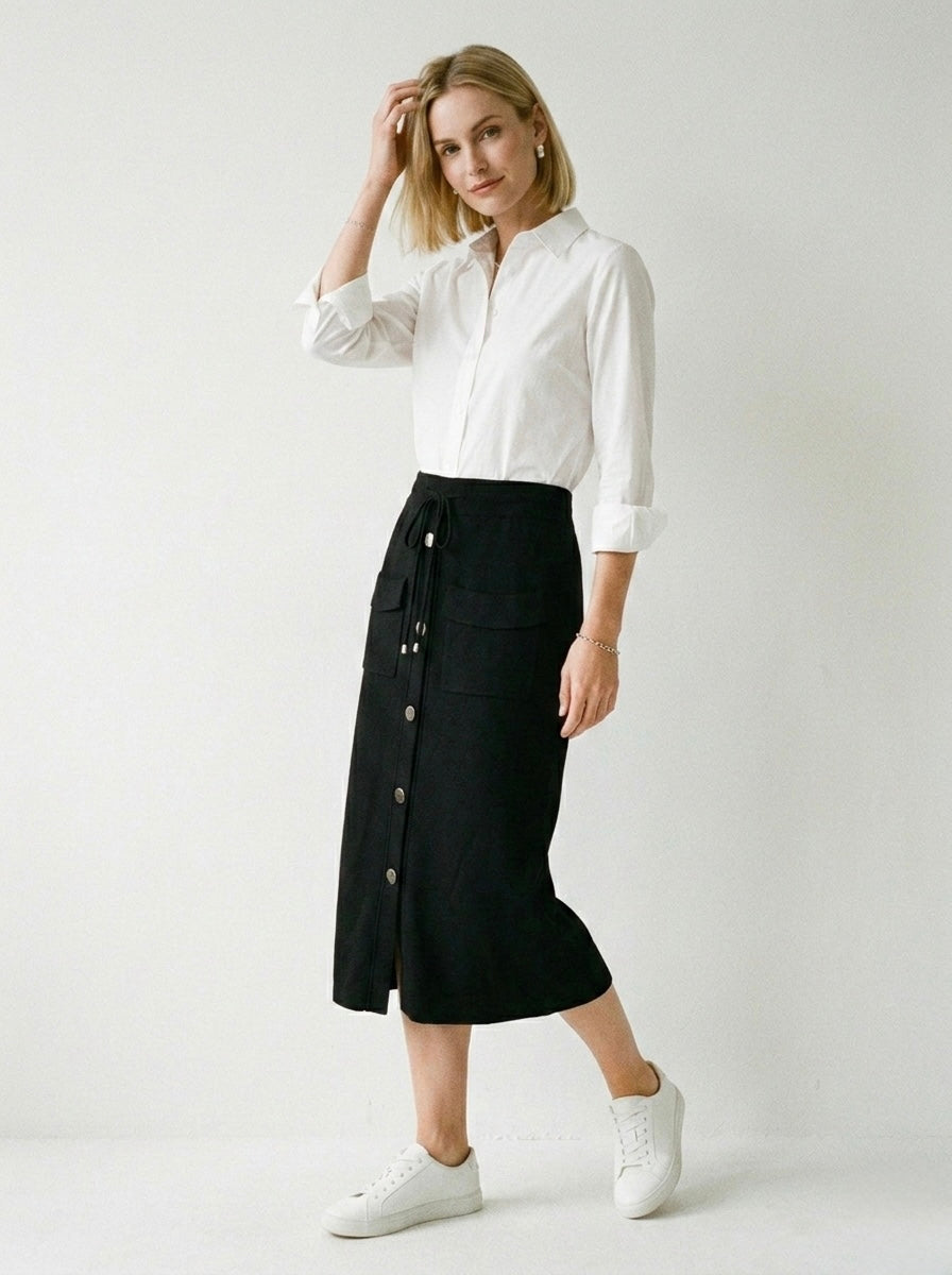 The Autumn Knit Midi Skirt- Black