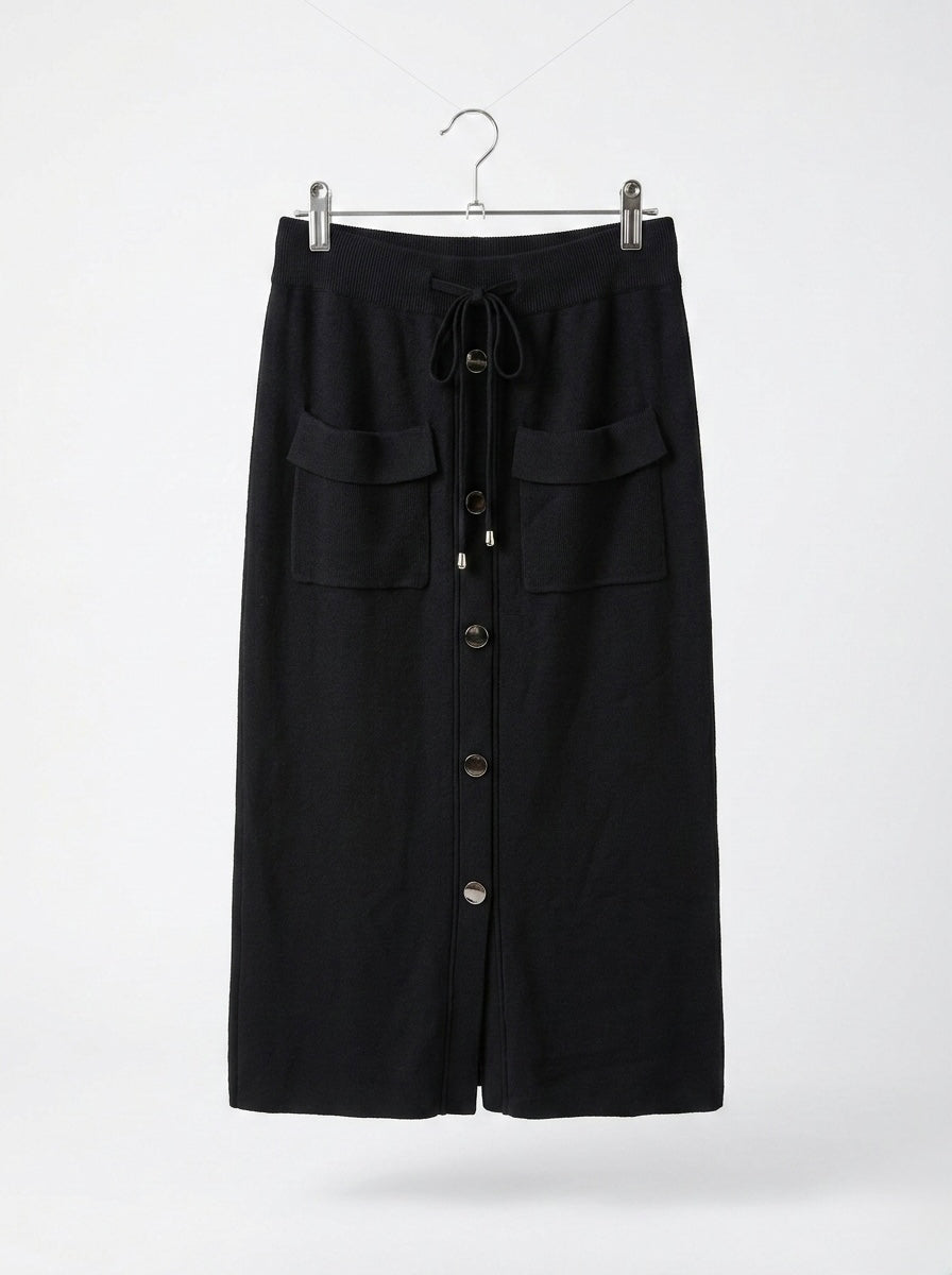 The Autumn Knit Midi Skirt- Black