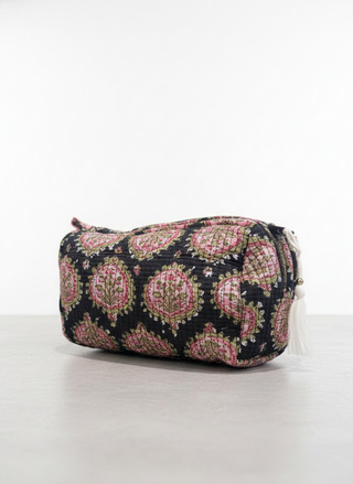 Midnight Rose Block-Print Quilted Pouch