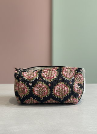 Midnight Rose Block-Print Quilted Pouch