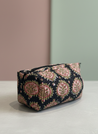 Midnight Rose Block-Print Quilted Pouch