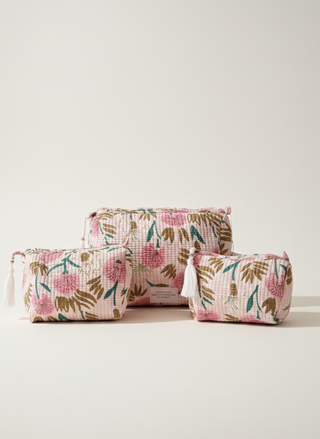 The Petal & Vine Quilted Pouch Trio
