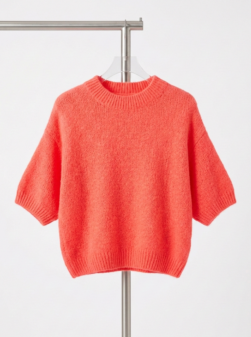 Salmon Pink Alpaca Blend Fuzzy Knit Sweater