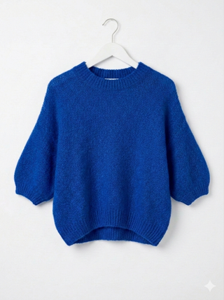 Royal Blue Alpaca Blend Fuzzy Knit Sweater