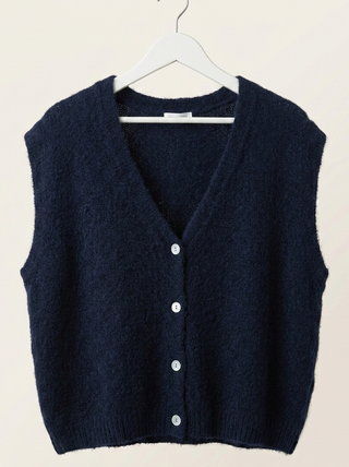 Cloud-Soft Alpaca Blend Button-Front Vest- Navy