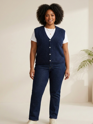 Cloud-Soft Alpaca Blend Button-Front Vest- Navy