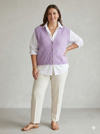 Cloud-Soft Alpaca Blend Button-Front Vest- Mauve